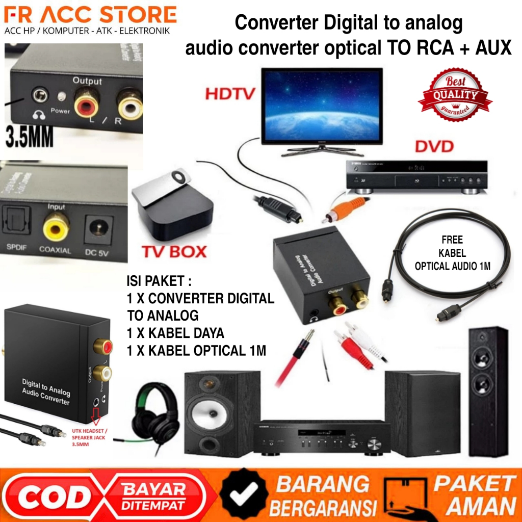 Converter Digital to analog audio converter toslink optical to RCA + AUX converter digital to analog