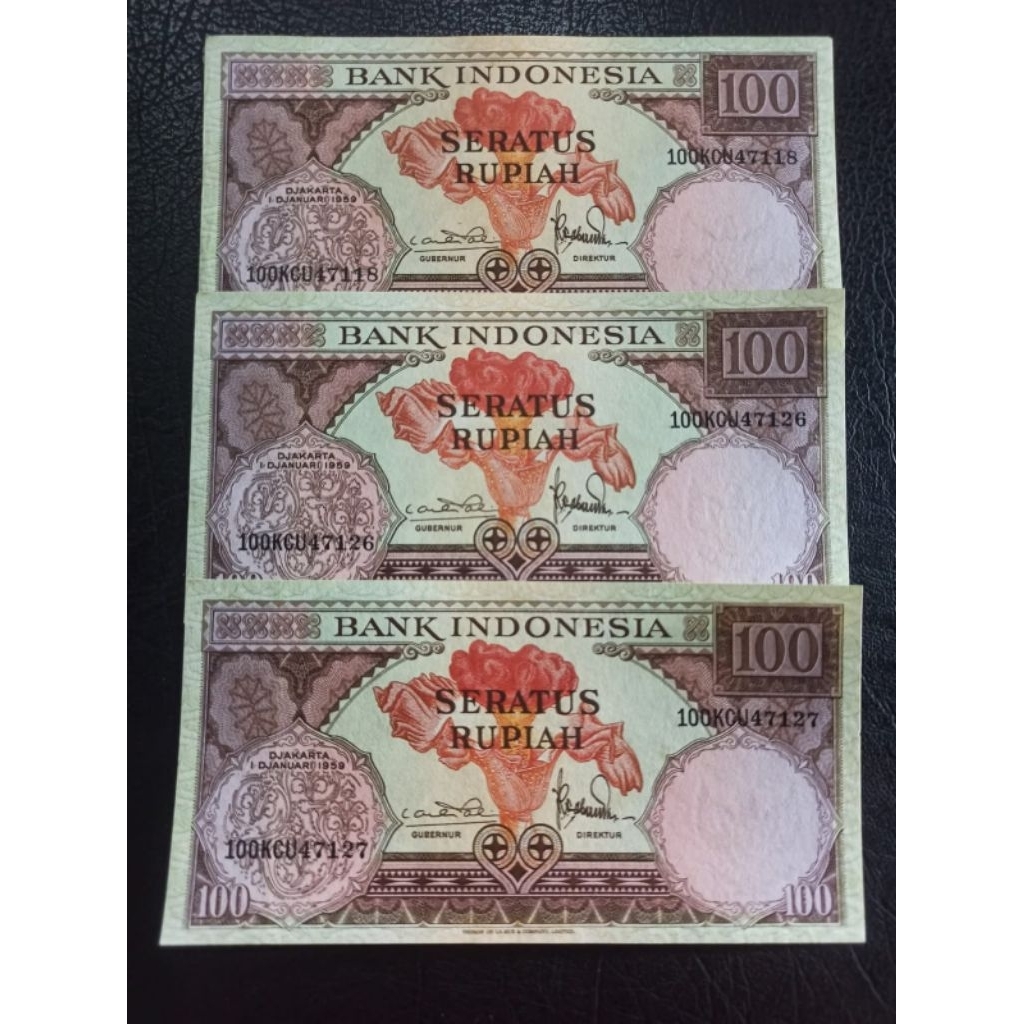 Uang Kuno 100 Rupiah Seri Bunga Tahun 1959