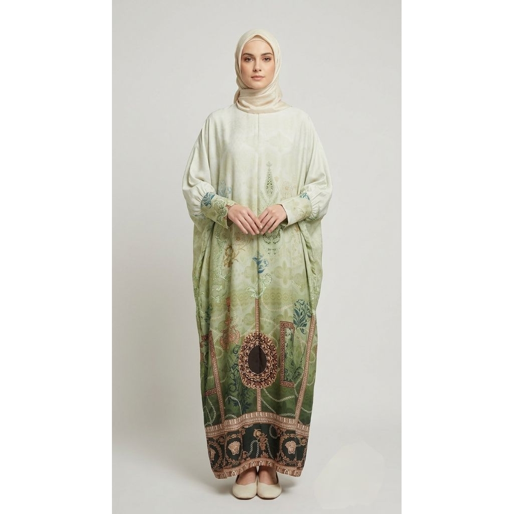 Gamis Kaftan Satin Premium motif full print model kekinian