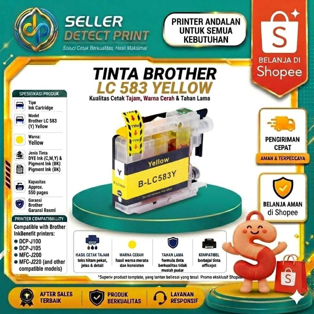 Catridge Tinta Compatible Brother LC 583 Yellow Printer Brother MFC-J2510, MFC-J3520, MFC-J3720