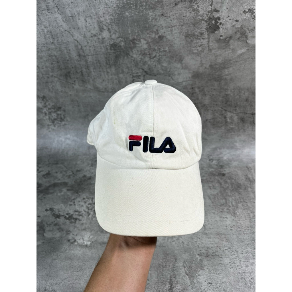 topi cap dFILA cream logo small free size dewasa
