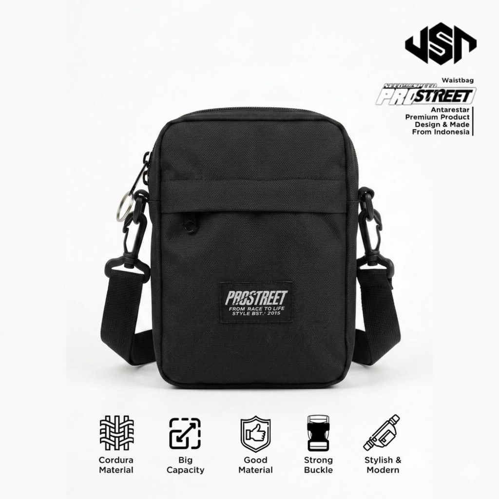 Tas Selempang Pria Hitam Keren – Sling Bag Kasual PROSTREET