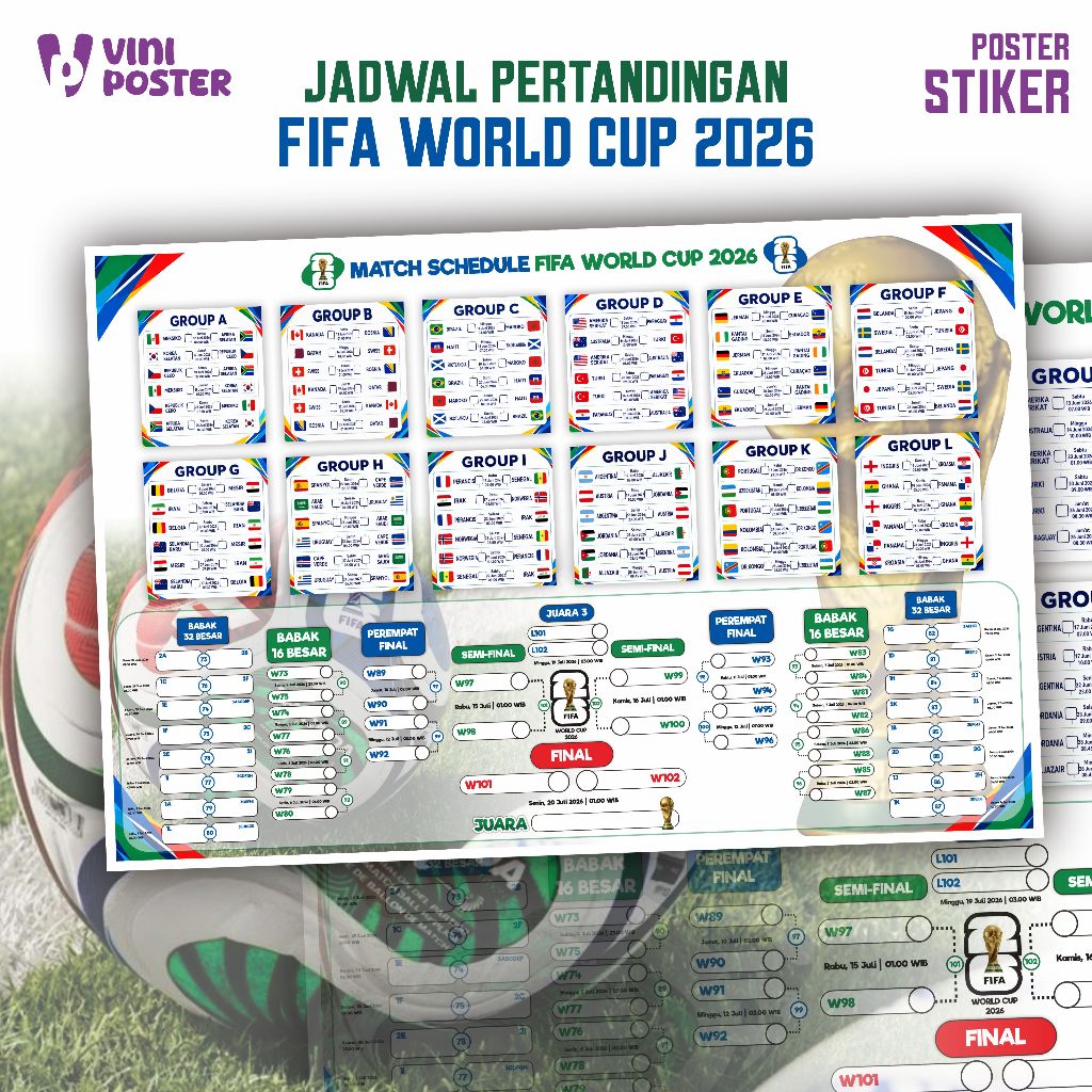 STIKER POSTER JADWAL PERTANDINGAN FIFA WORLD CUP 2026