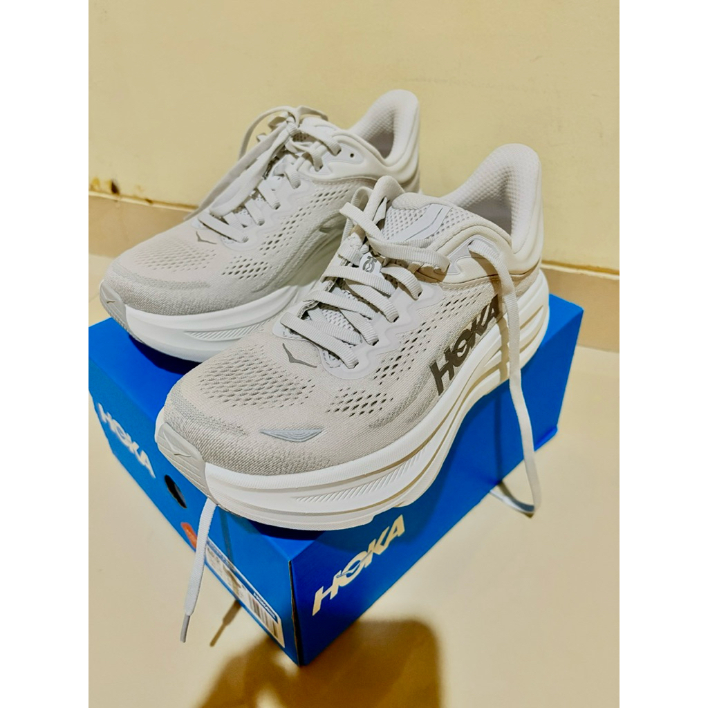 Hoka One One Bondi 9 Grey Woman - Sepatu Lari Hoka Bondi 9 Wanita - Second