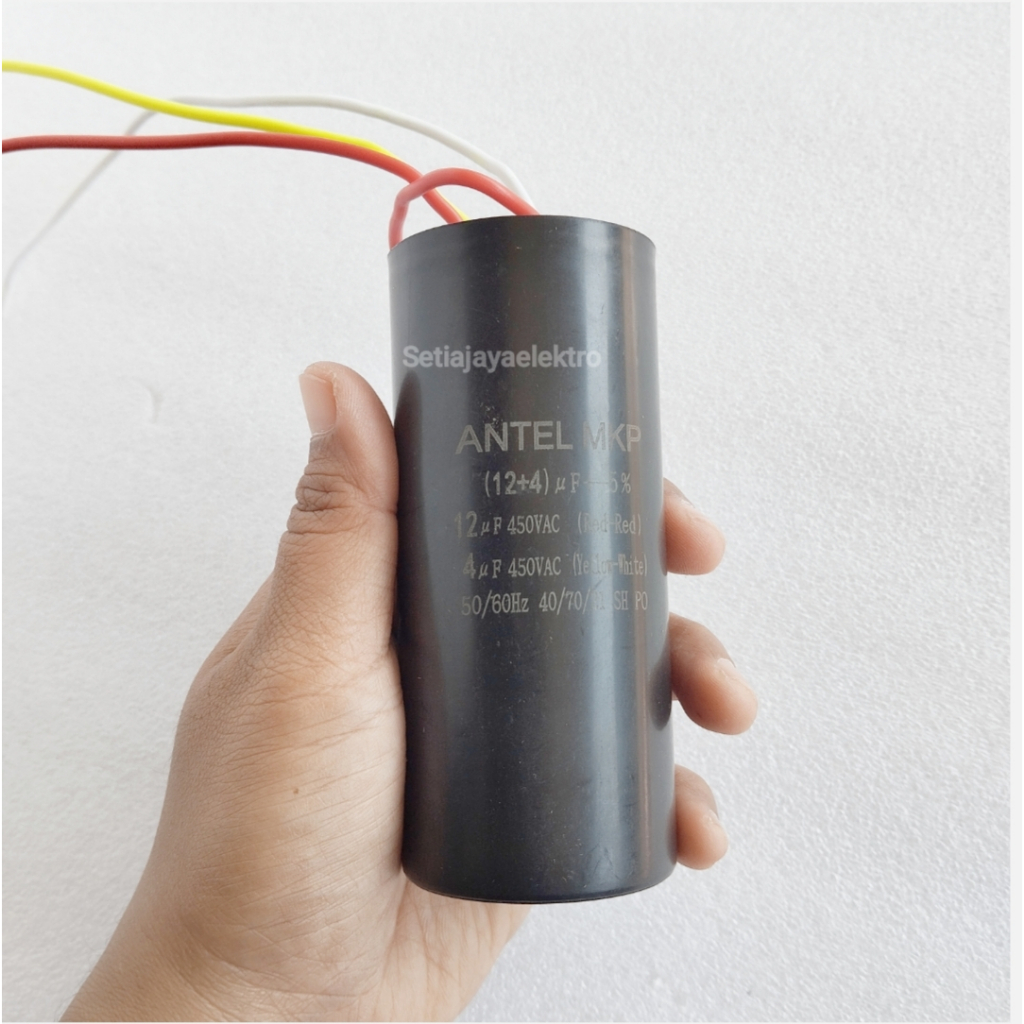 12+4 kapasitor mesin cuci 2 tabung  (DUAL RUN) ANTEL MKP / capasitor mesin cuci 4 kabel 12uf + 4uf