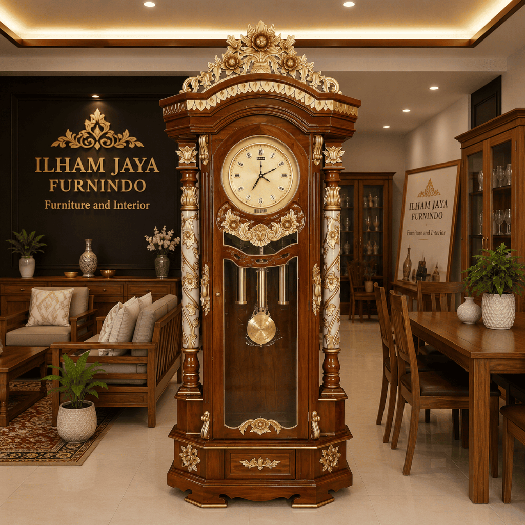 ALMARI JAM GADANG HIAS MAWAR JATI JEPARA