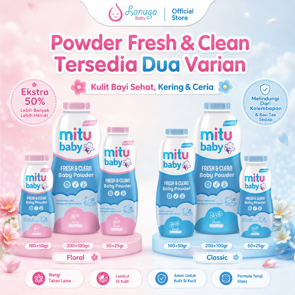 Mitu Baby Cussons Baby Powder Bedak Bayi Classic Floral
