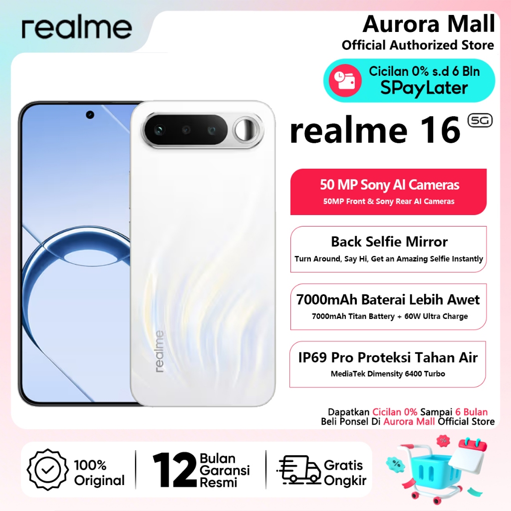 Hp realme 16 5G 8/256GB 12/256GB RAM 8GB+10GB Extended Garansi Resmi Android Handphone Terbaru 2026