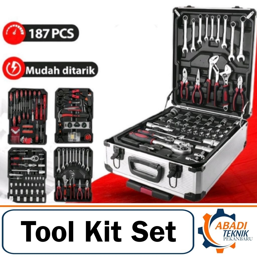 Tool Kit 187 PCS Perkakas Bengkel Tool Box Set Koper Set Perkakas Bengkel / Alat Bengkel Perkakas Le