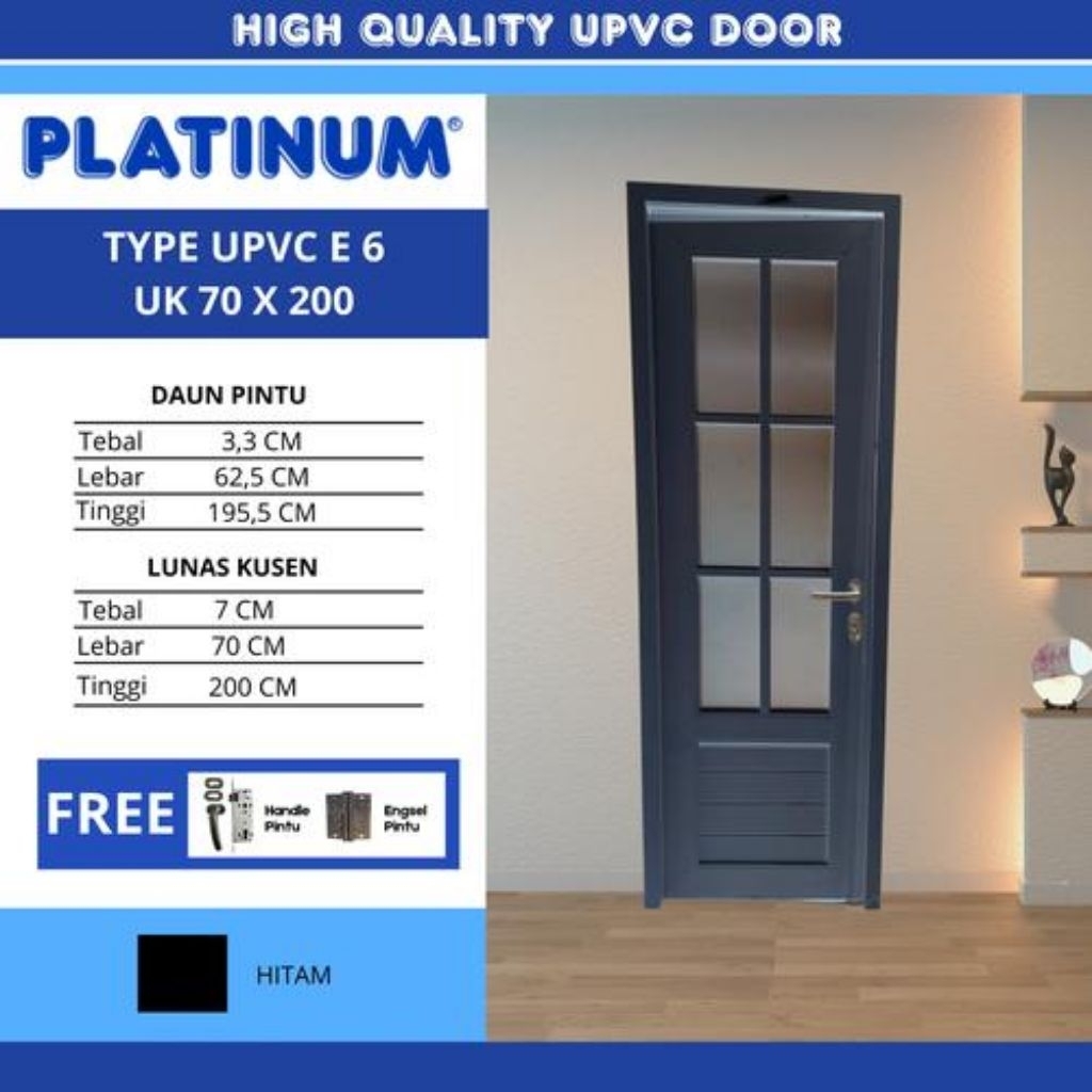 (Khusus Payment by Paylater) Pintu Kamar Mandi UPVC PVC Minimalis Kaca Polos Platinum E6