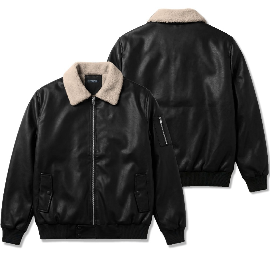 Dhozen Jaket Kulit Pria Bomber Aviator Bulu Sherpa Premium Jaket Vintage Flight Leather Jacket Keren