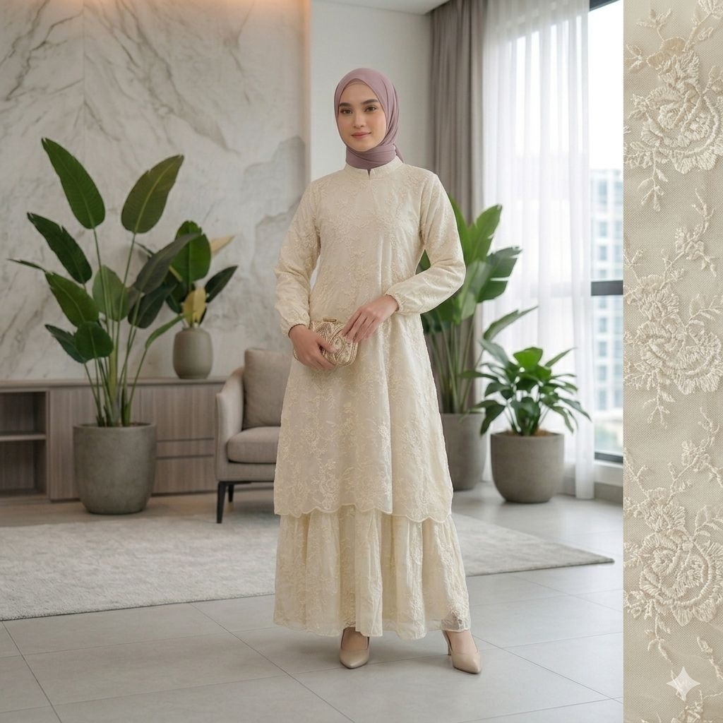 My_DOBU - Baju Kurung Melayu Brokat Premium / Setelan Dress Kondangan Lebaran Mewah / Set Tunik Lace