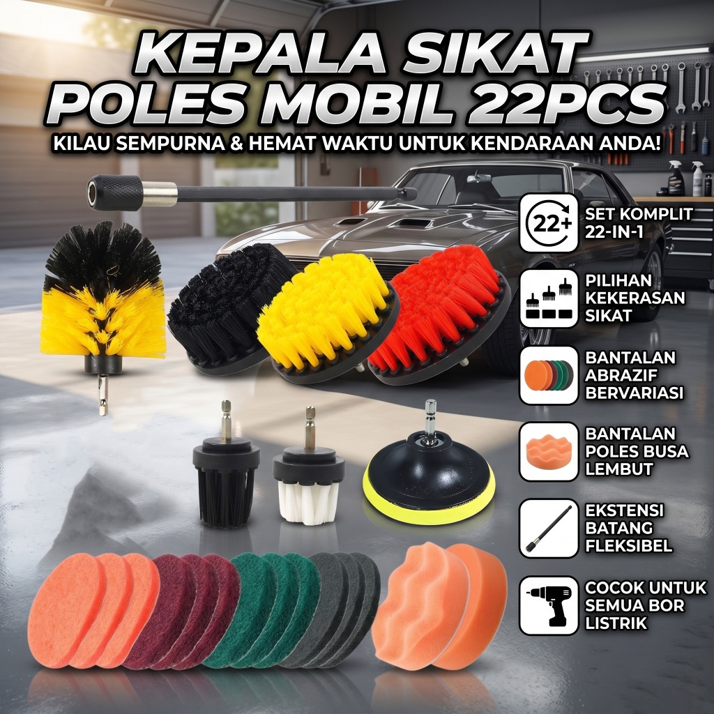 Sikat Poles Mobil Pasang di Bor | Mata Bor Listrik Alat Pembersih Velg dan Interior Mobil Detailing 