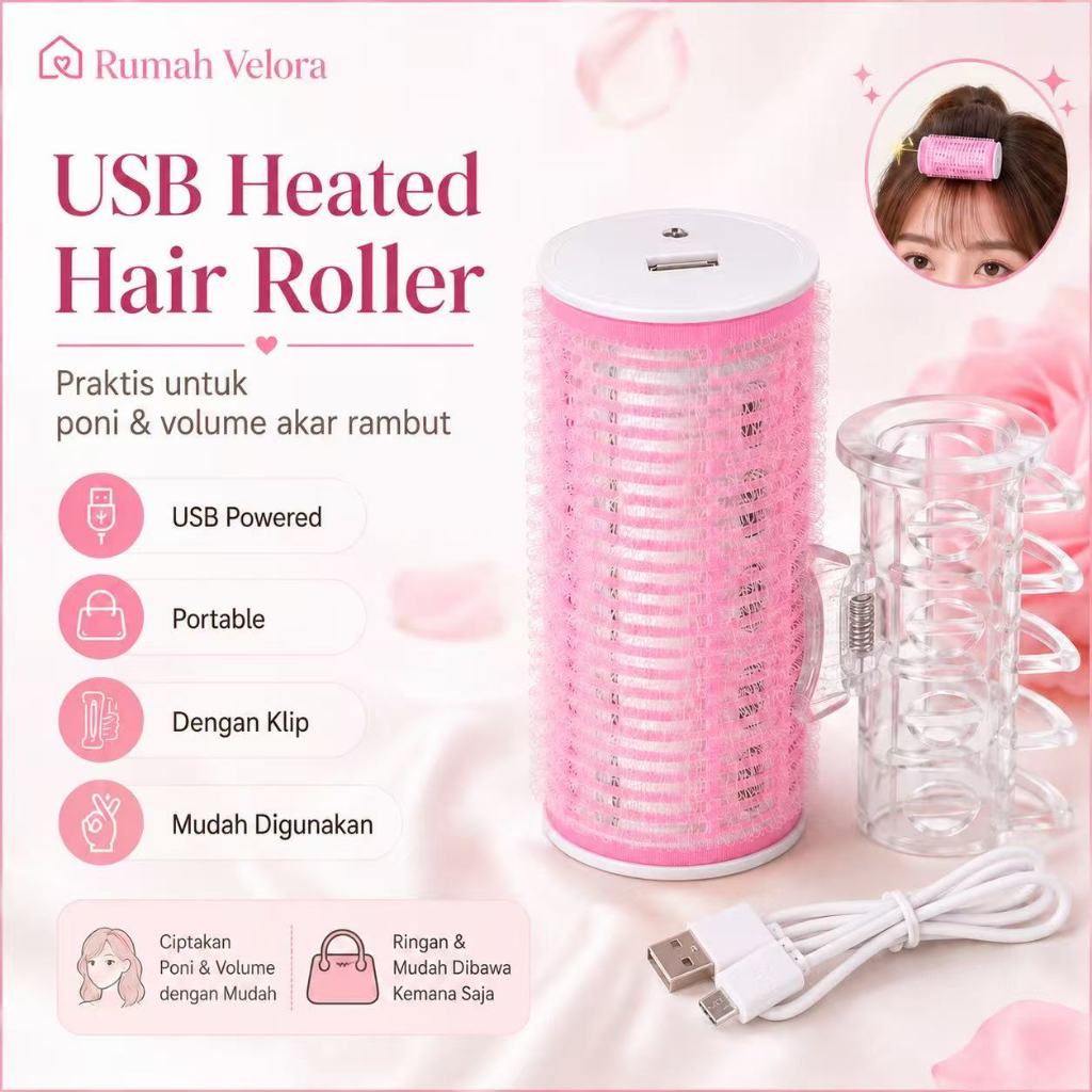 Hair Roller USB Pemanas Pengeriting Poni Mini Portable dengan Klip untuk Air Bangs Volume Rambut