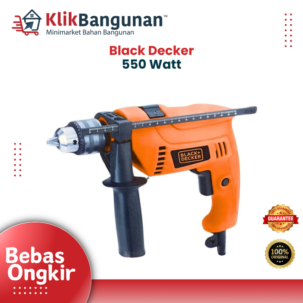 Black + Decker Mesin Bor Listrik 550W Electric Drill Bor Tangan Serbaguna