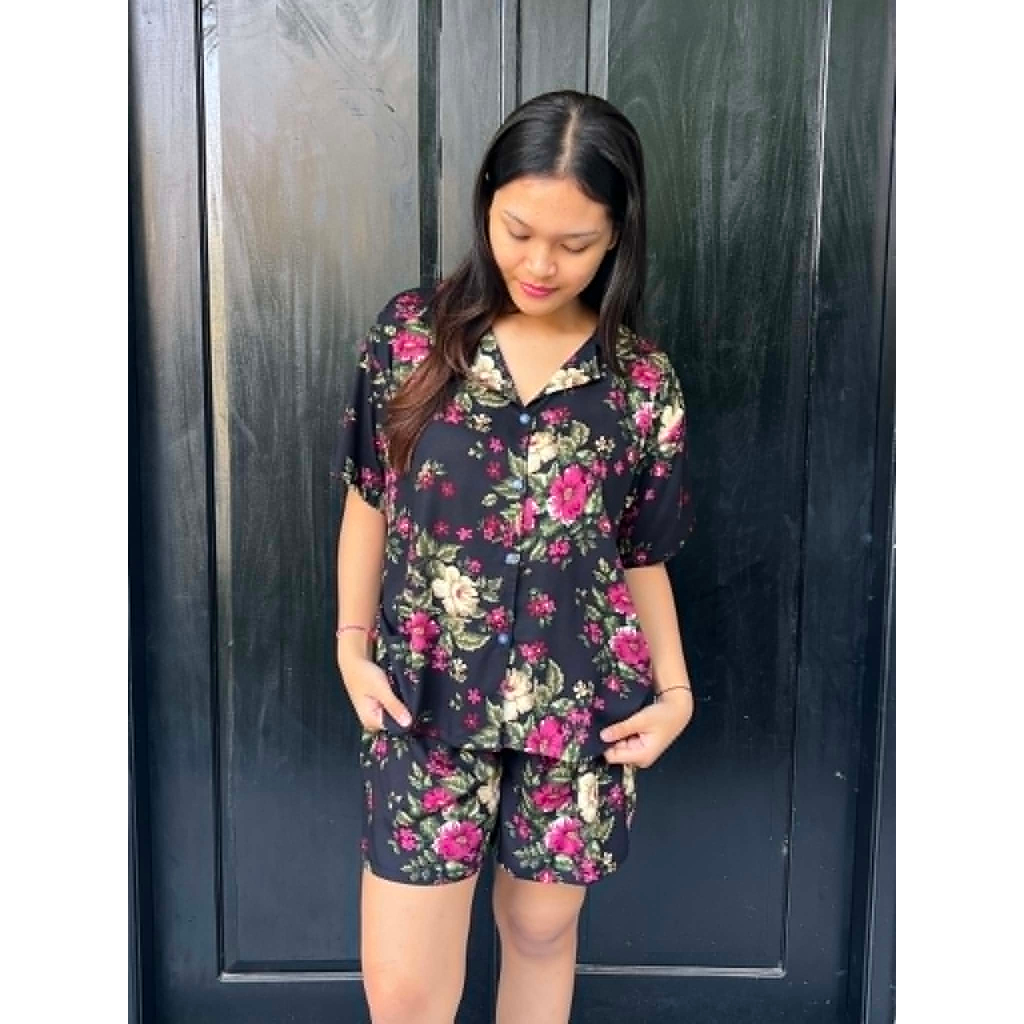 One Set Kameja pyama wanita setelan rayon bali Premium Motif Viral Kualitas butik