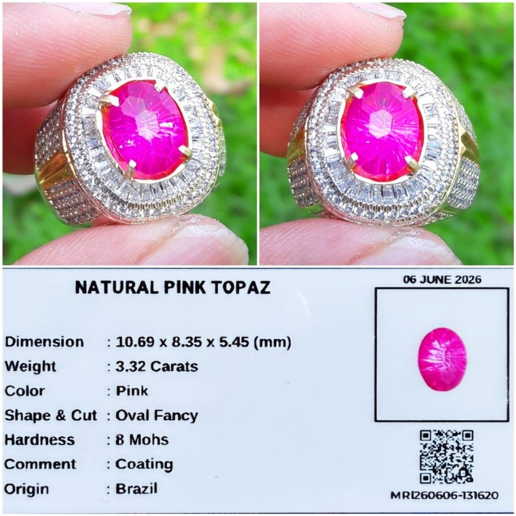 Cincin Batu Natural Pink Topaz Topaz Oval Custom Cut Memo