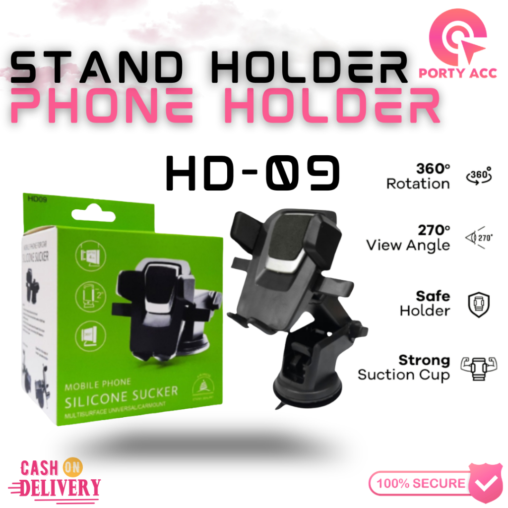 CAR HOLDER STAND HP HD09 FOLDING UNIVERSAL KACA DABOT PHONE MOBIL HD-09 HITAM