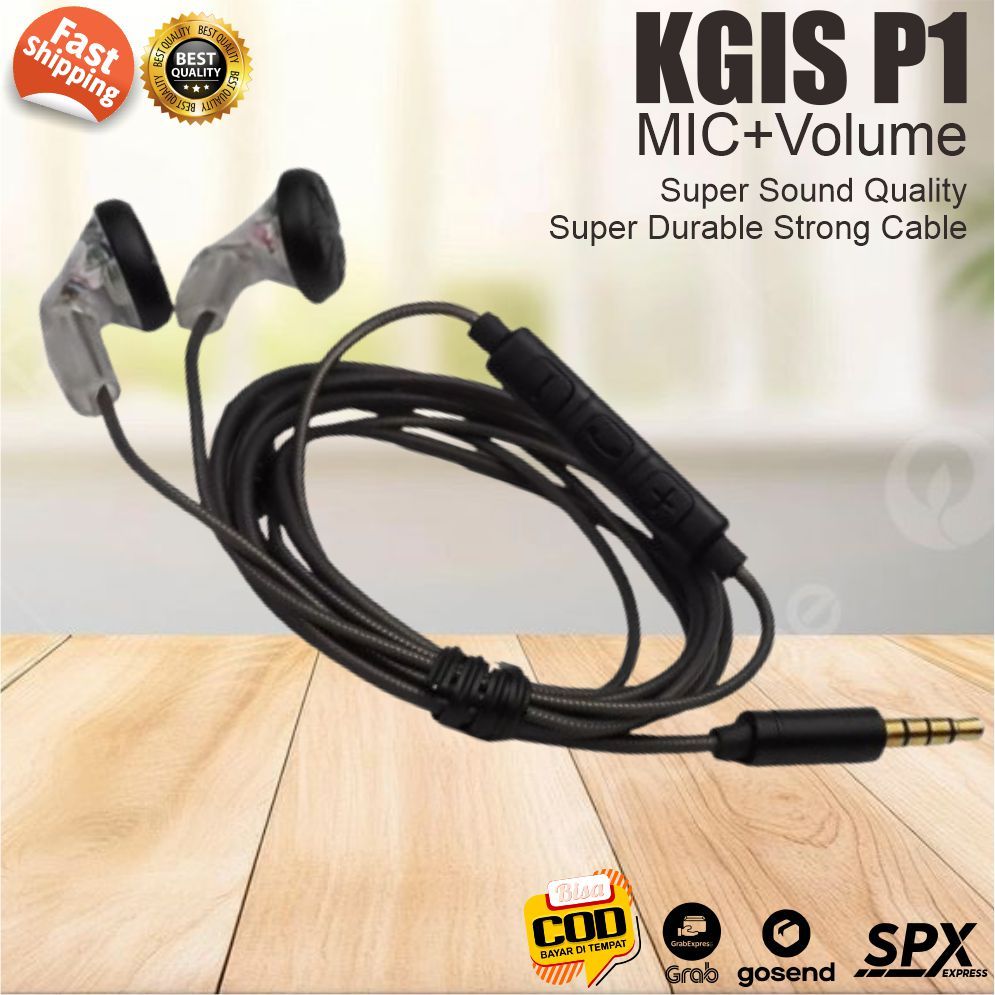 KGIS P1 HiFi Sound Bass dengan Mic Handsfree arphone Durable Cable