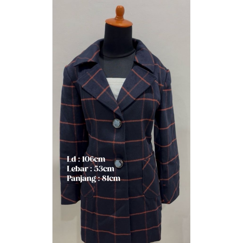 Coat Blazer checkered kemeja panjang wanita garis merah