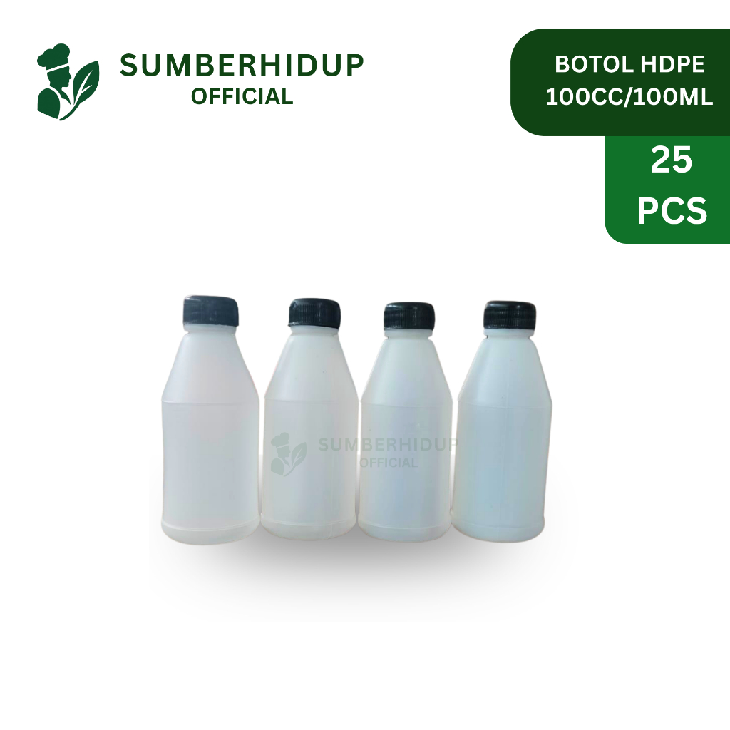 Botol HDPE 100 ml 100 cc Tutup Hitam Klep Putih Isi 25 Pcs - Botol Plastik Tebal Segel Laboratorium 