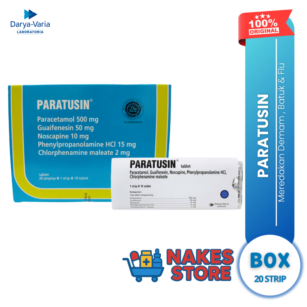 Paratusin Tablet Box 20 Strip 200 Tablet - Meredakan Demam Flu Batuk Hidung Bersin Berdahak