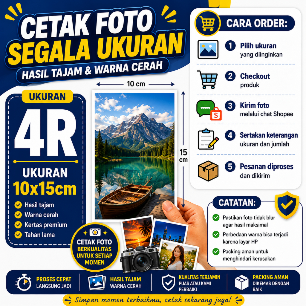 Cetak Foto 2R 3R 4R 5R Murah | KILAT PENGIRIMAN INSTAN | Ukuran Bahan Tebal 230 Gram | Harga Mulai 500