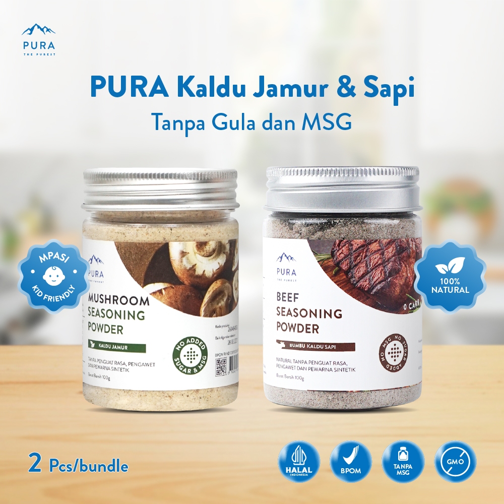 Pura Kaldu Asli | 2 Bumbu Kaldu Ayam Kampung , Sapi, Jamur & Salmon (100gr) - Kaldu Mpasi - BB Boost
