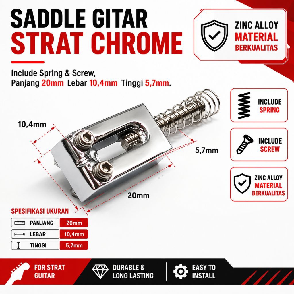 Saddle Bridge Gitar Elektrik Model Stratocaster Telecaster Squier Bacchus Chrome