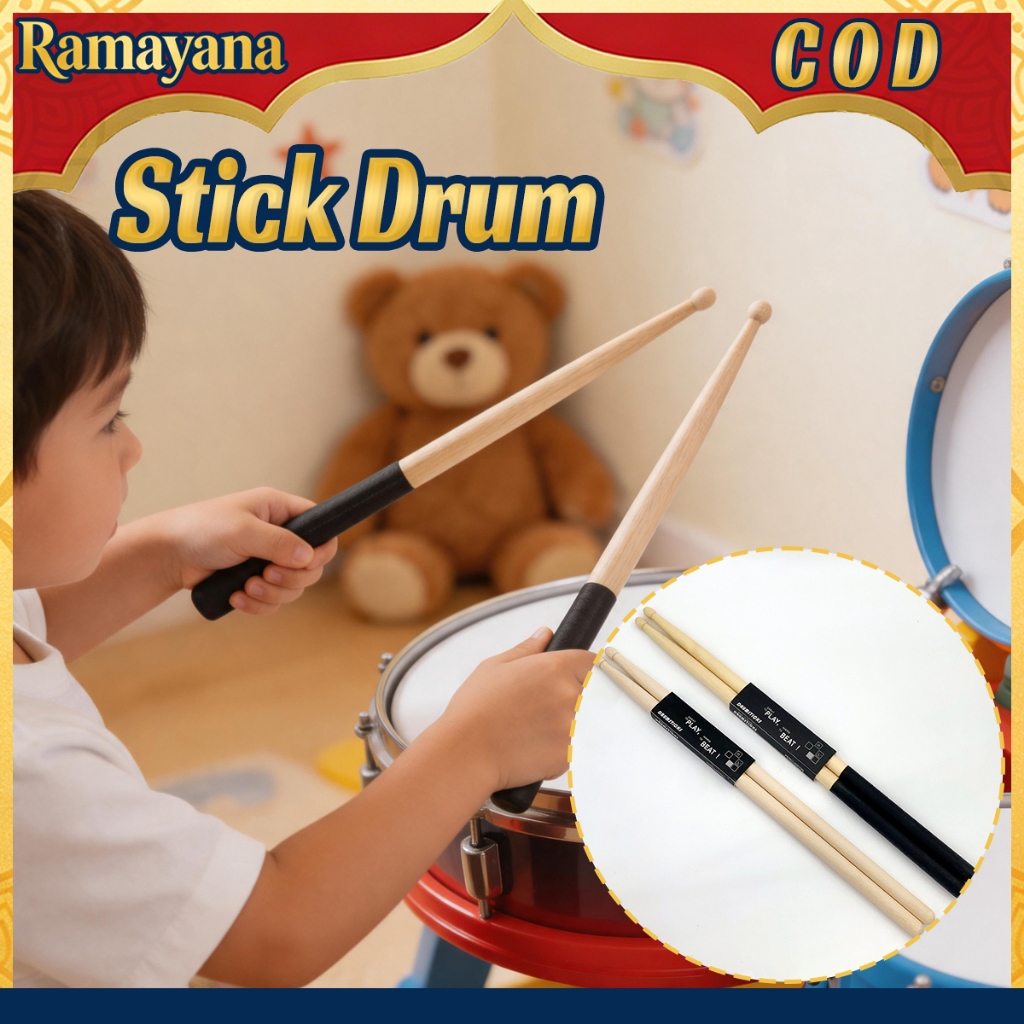 Stik Drum 7A Kayu Maple Anti-Selip Oval Shaped 1 Pasang Untuk Anak-anak Drumband SD TK Snare Drum La