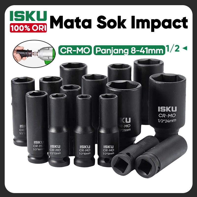 ISKU Mata Sok Pukul 1/2 Inch 6PT Mata Shock Impact Socket Molybdenum Steel Cr-Mo Silver Matt Fully P