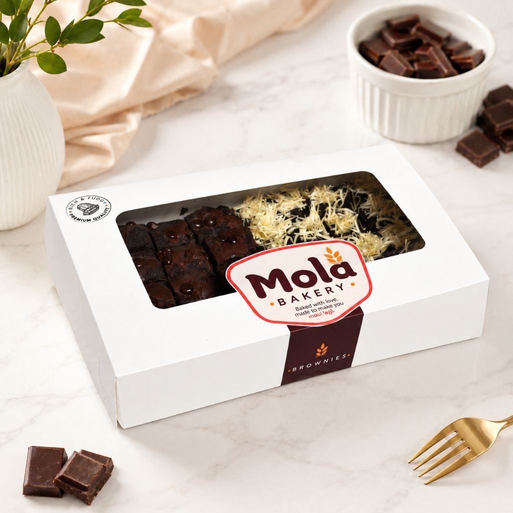 MOLA BAKERY Fudgy Brownies Coklat Brownies Keju Brownies Choco chips Fadji Bronis