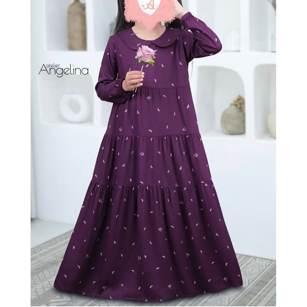 [SIAP KIRIM] LITTLE BELLA DRESS REJECT FLYING FEATHER BURGUNDY SIZE 4-6Y BY ATELIER ANGELINA