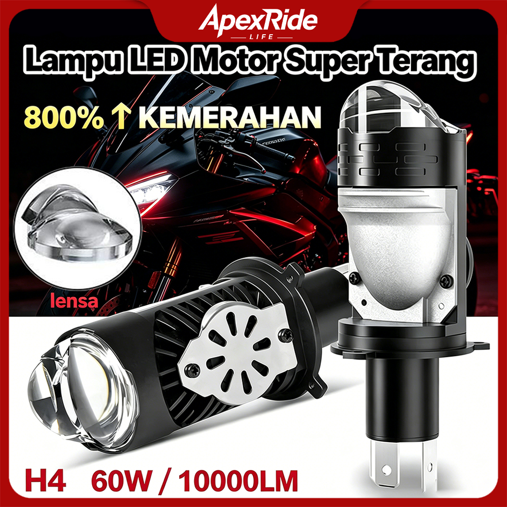 ApexRide Biled Projector Lampu Utama H4 LASER CUT OFF FLAT 55W AC DC 12-80V Cocok Mobil Motor Truk B