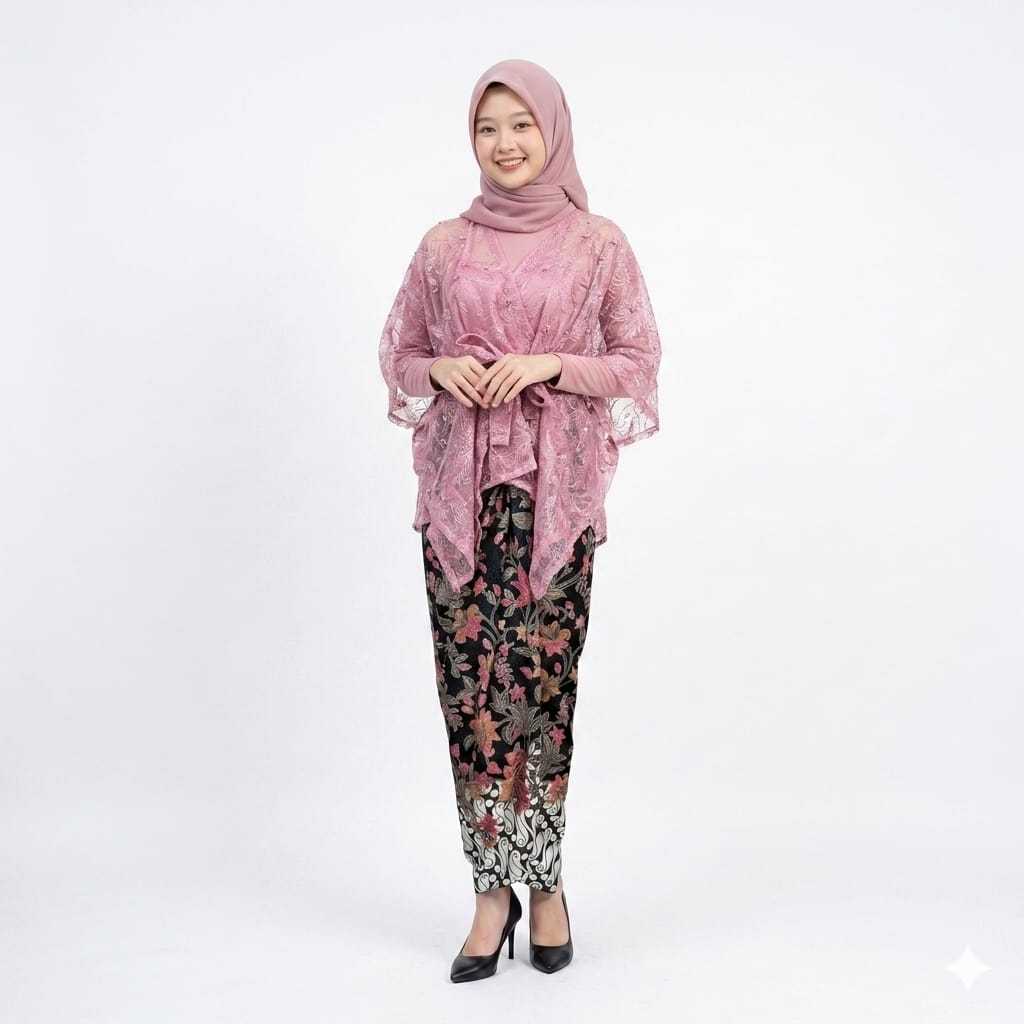 Setelan Kebaya Outer Pita dan Rok Lilit Batik dengan + Manset ukuran Standar/Jumbo