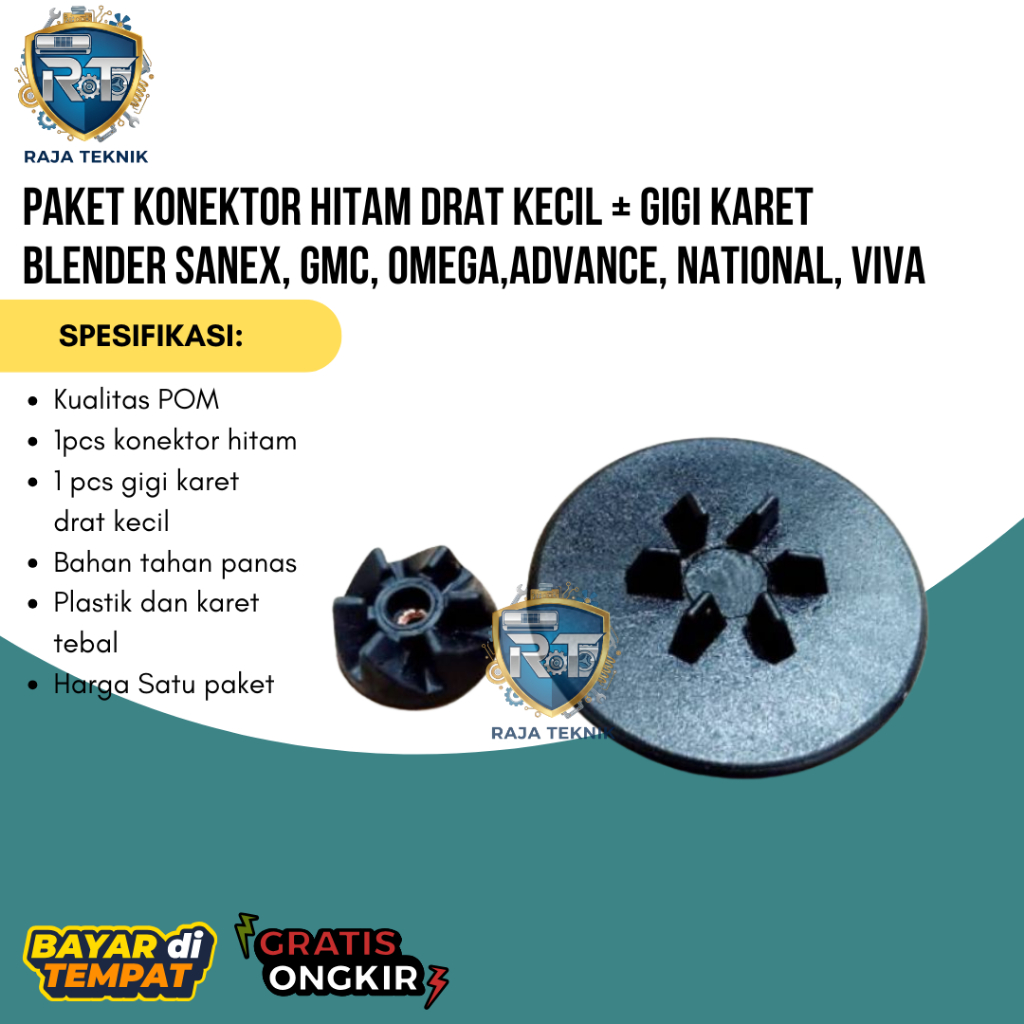 Paket Konektor Hitam Drat Kecil + Gigi Karet Blender Sanex, Gmc, Omega,Advance, National, Viva