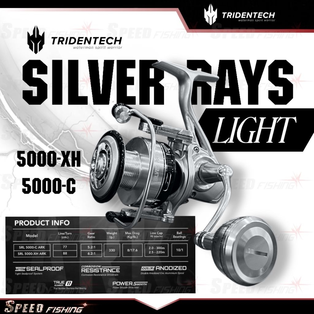 Reel Pancing Tridentech Silver Rays Light 5000 ARK Reel Spinning Metal Body Power Handle