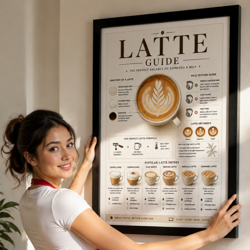 Poster Kopi Aesthetic Jumbo 52x37cm - Coffee Poster Dekorasi Cafe + Bingkai Kayu Premium