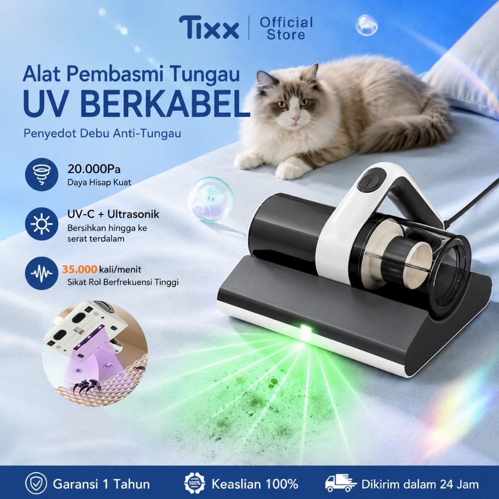 TIXX  Vacuum Cleaner Kasur 20000Pa Vakum Penghilang Tungau UV Frekuensi Tinggi 35000kali/menit  Pemb