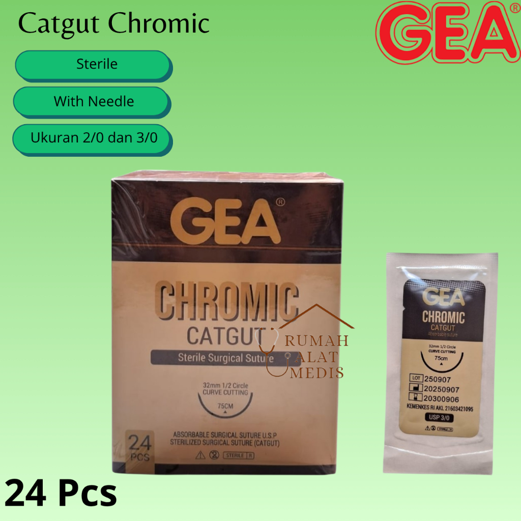 Per Box Chromic Plus Jarum GEA 2/0 / 3/0 Benang Chromic / Cat Gut Chromic 2/0 3/0 dengana Jarum