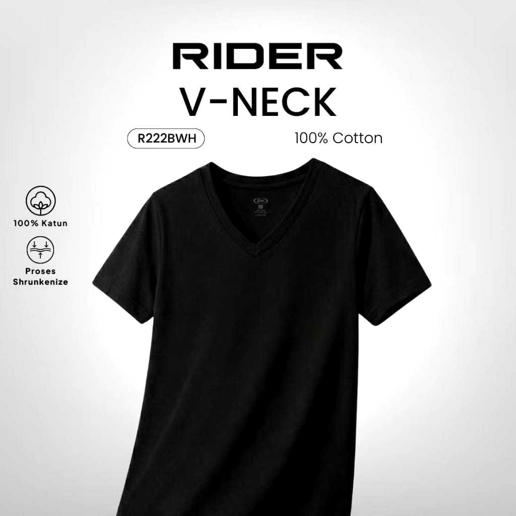 Rider T-Shirt - Kaos Dalam Pria V-Neck R222BWH Warna Hitam isi 1 Pcs