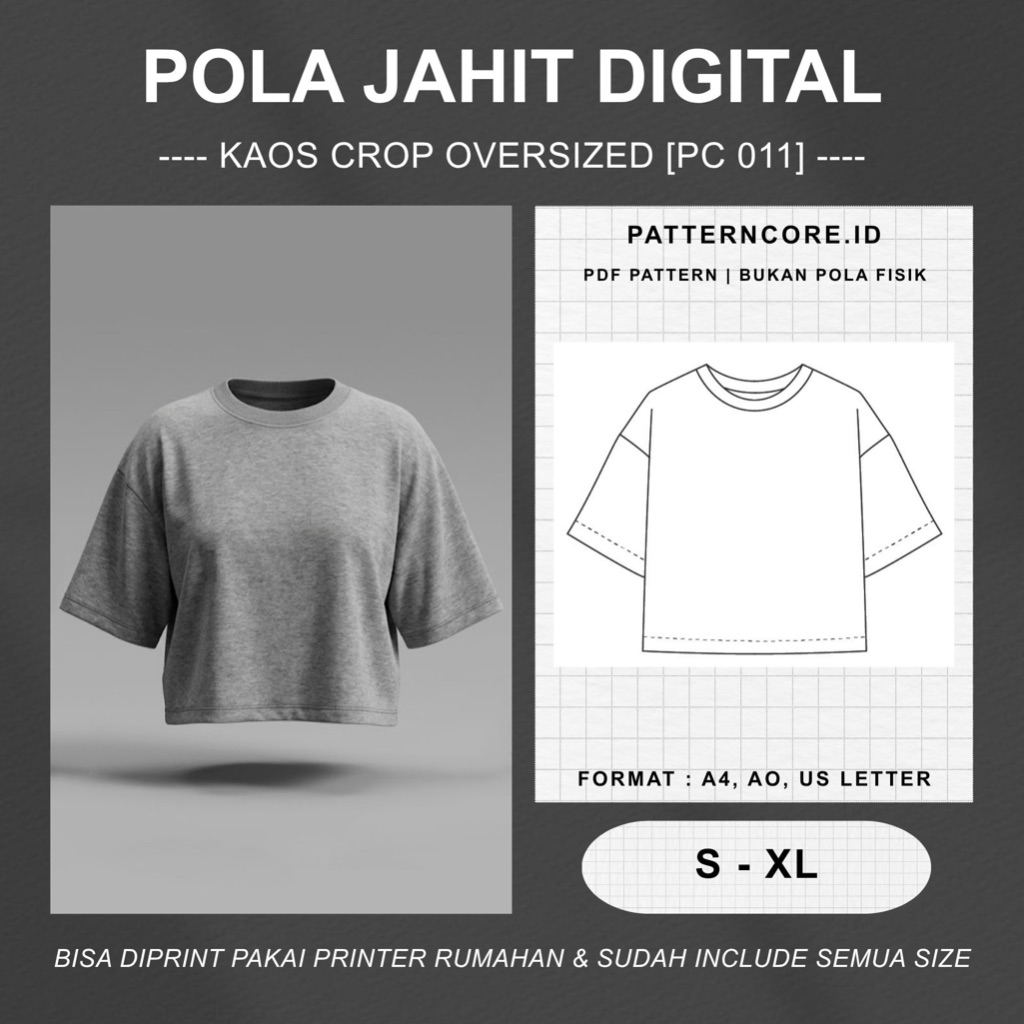 Pola jahit digital - kaos crop oversized