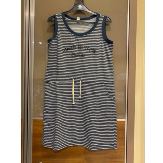 PRELOVED Baju Overall Dress Wanita Garis Garis Biru Karet - Size M