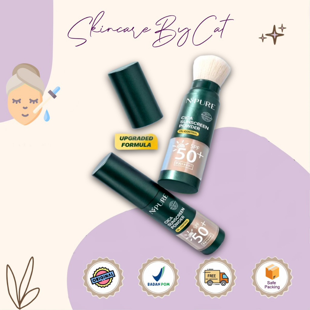 NPURE Sunscreen Cica Powder SPF 50+ PA++++ Bedak Sunscreen - Bedak Bebas Minyak