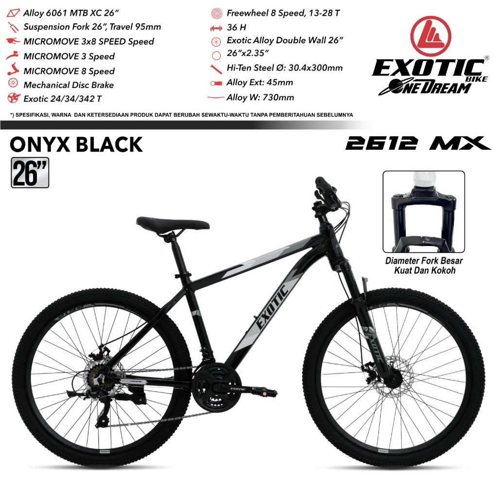 [SALE] Sepeda Gunung MTB EXOTIC ET 2612 MX AM AF BY PACIFIC Ukuran 26 27.5 Inch Alloy Rem Cakram