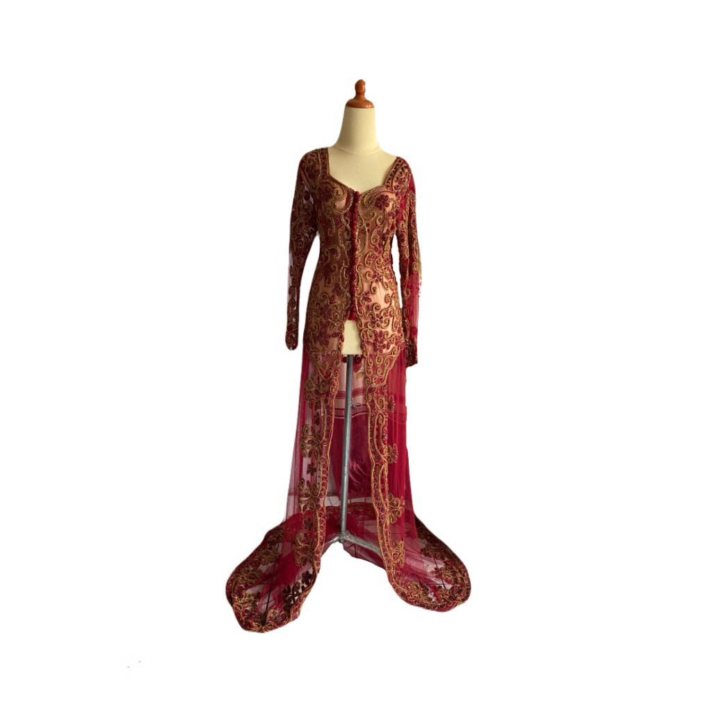 preloved kebaya panjang full payet merah maroon