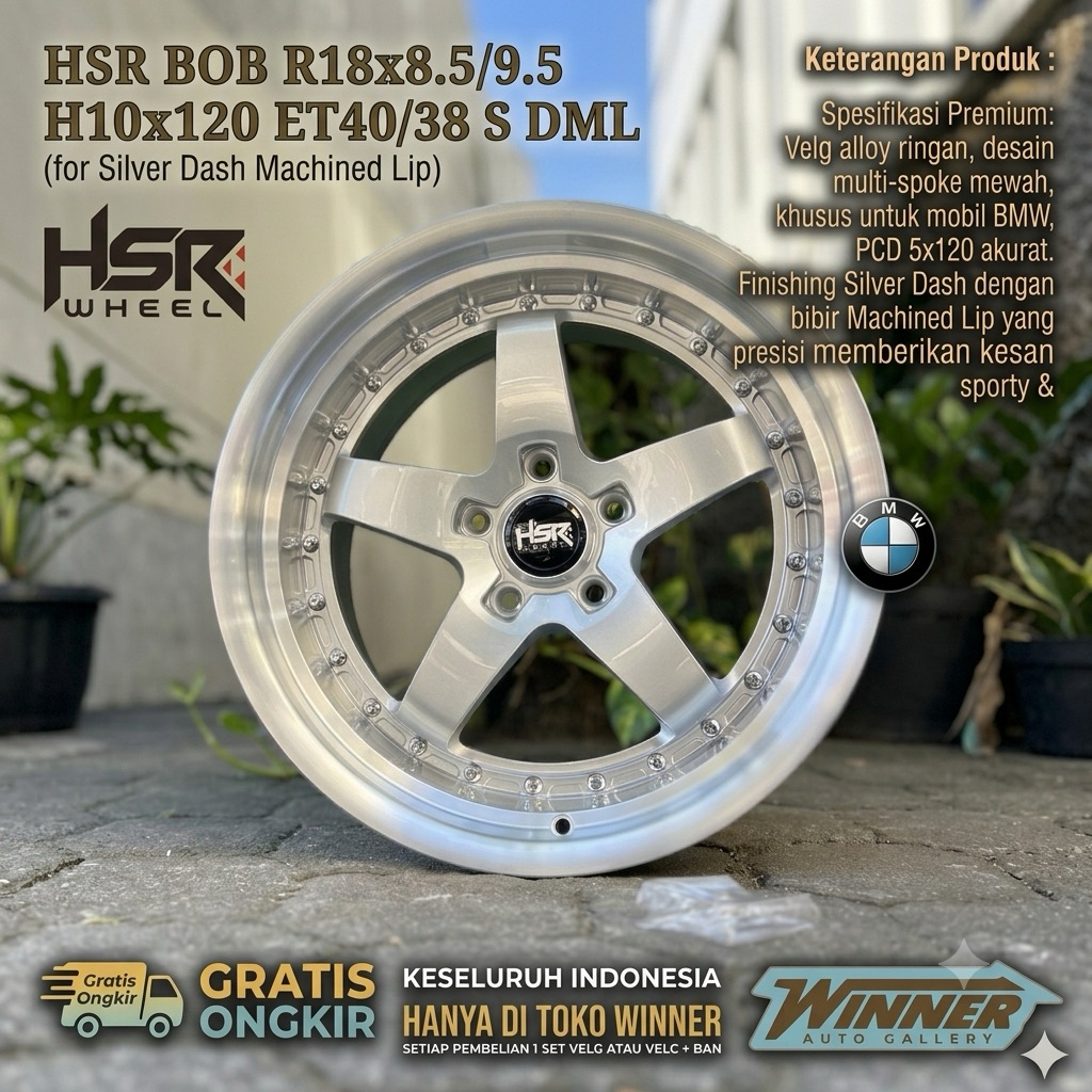Velg Mobil Hsr Bob Ring 18 Celong Model Bintang Velg Bmw R18 Silver Mengkilap