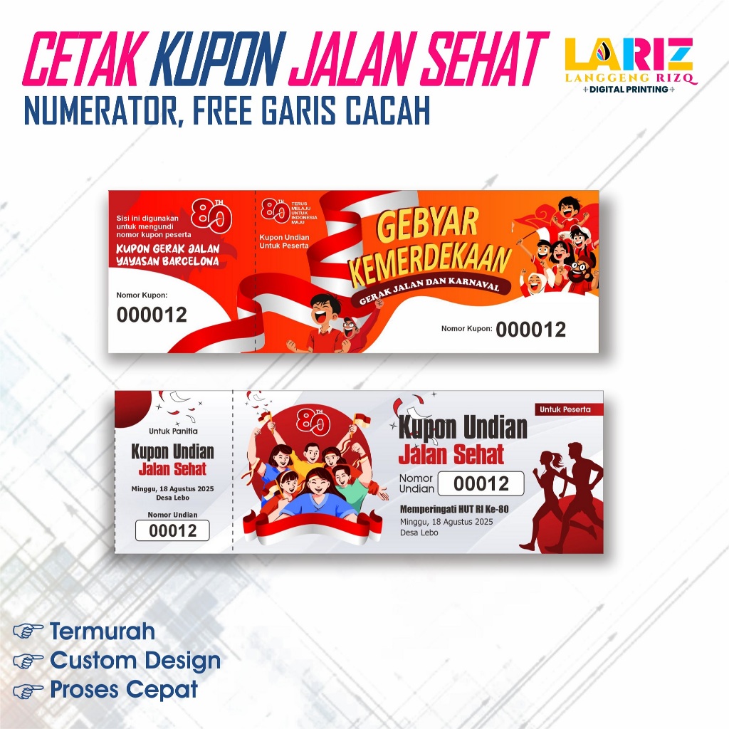 CETAK KUPON JALAN SEHAT AGUSTUSAN 1000 LEMBAR FREE DESIGN