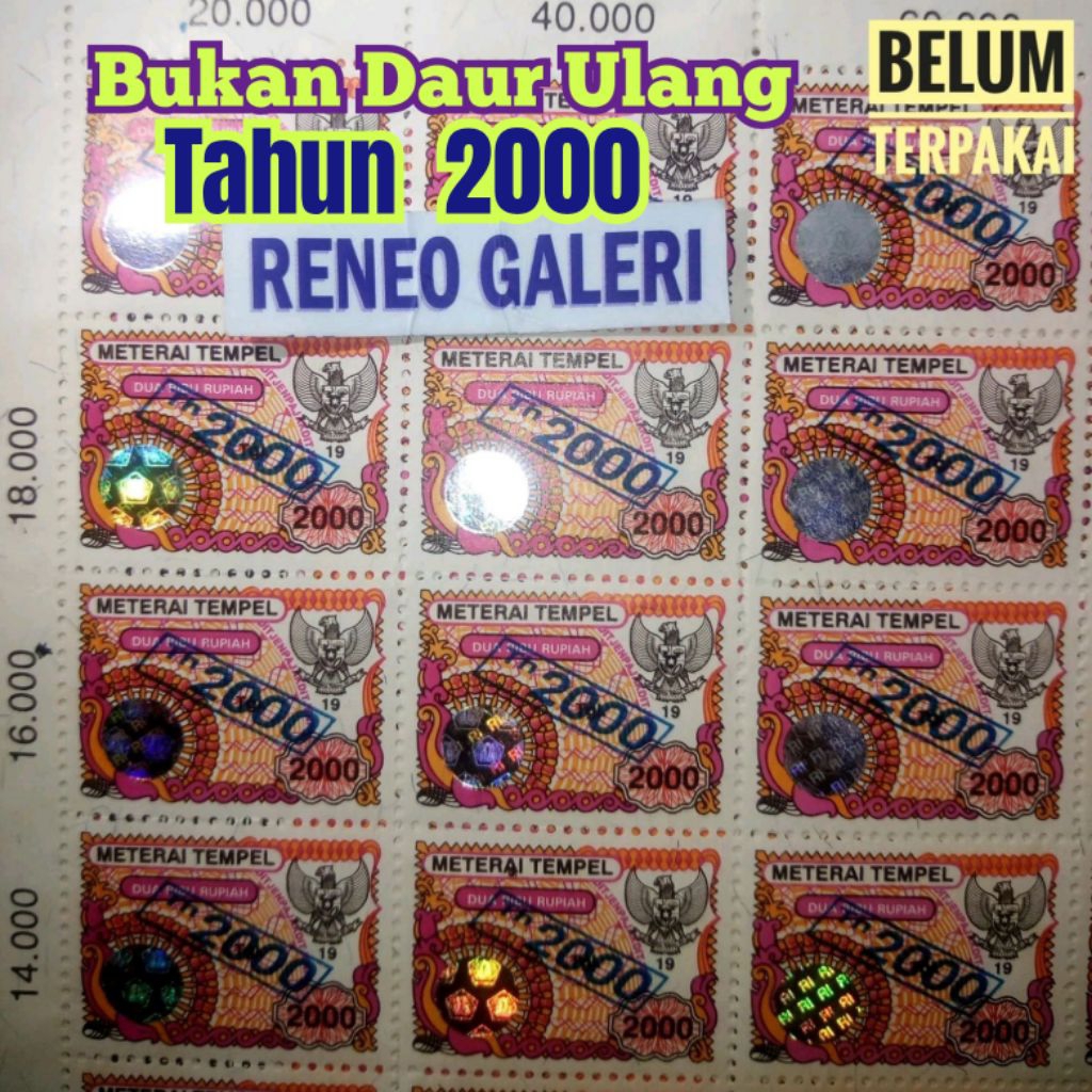 1pcs Meterai Tempel 2000 Rupiah Asli Cetak Tindih Tahun 2.000 Materai matrai metrai lama kuno koleks