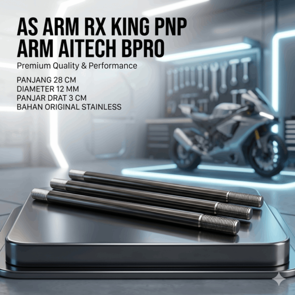 As Arm RX King Pnp Arm BPRO AITECH Bahan Stainless Original Panjang 28 cm Diameter 12 mm Drat 3 cm
